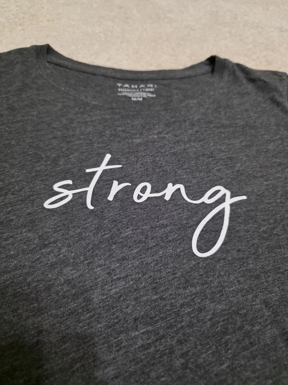 Tahari Dark Gray "Strong" Graphic Tee - Women Size Medium - Picture 3 of 7